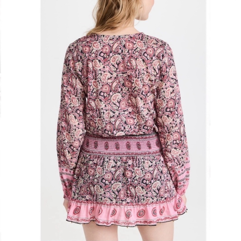 Bell Silk Cotton Voile Black/Pink Paisley Smocked
Waist Evelyn Mini Dress Med - Picture 5 of 10